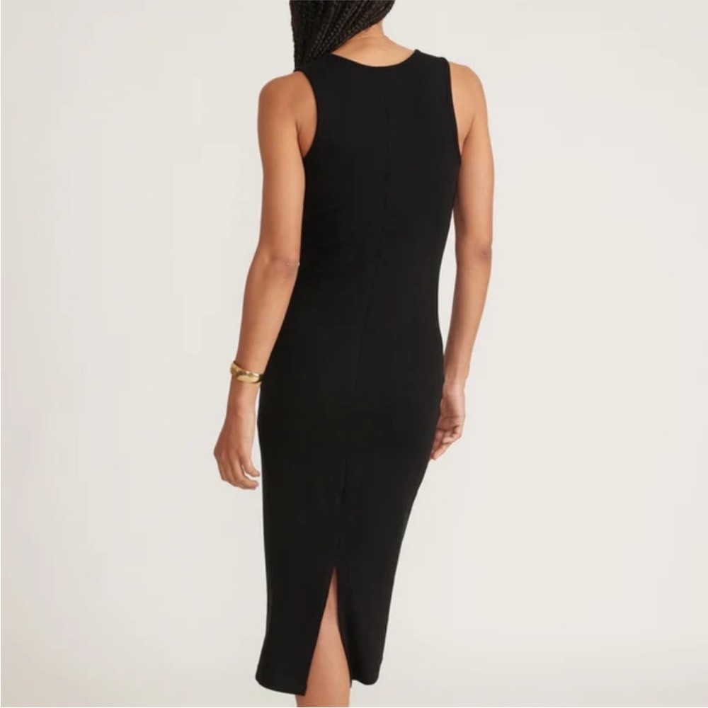 Marine Layer Lexi daytime lined tank split hem S Black Ribbed Sheath Midi Dress - Picture 3 of 9
